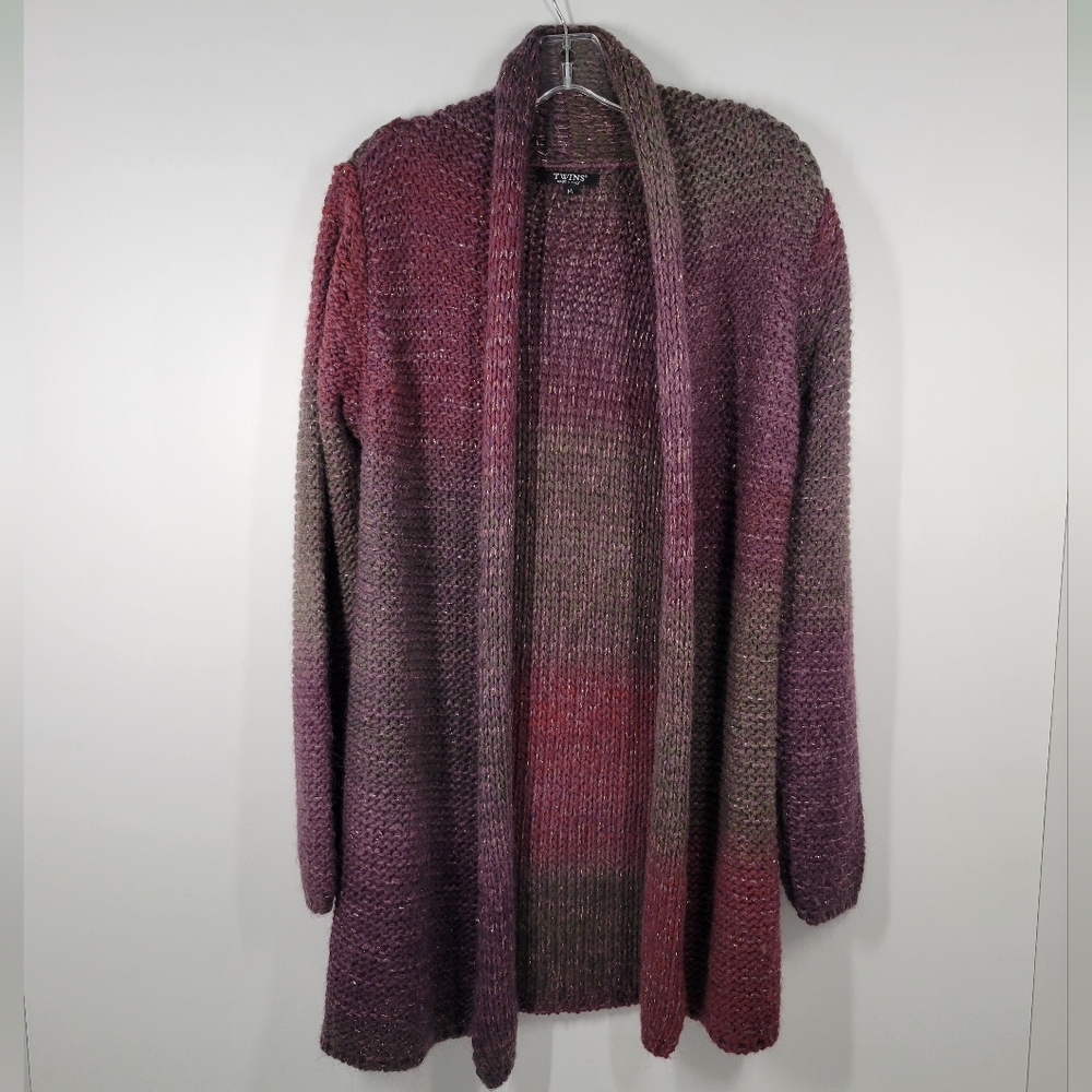 TWINS Maroon Metallic Ombre Mohair Wool Blend Cardigan Sweater Women Size Medium